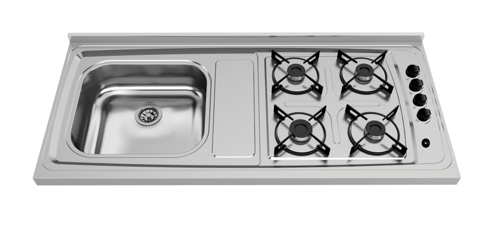 PIA ACO INOX  GHELPLUS 1.20MT C/ FOGAO 4 BOCAS ref. 025710