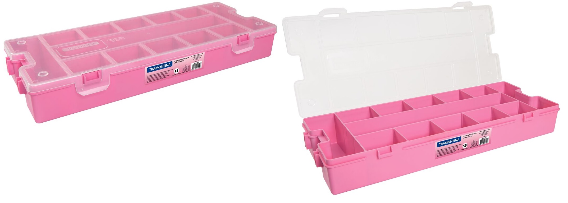 CAIXA ORGANIZADORA PVC 13 DIVISORIAS ROSA TRANSP. ref. 026074