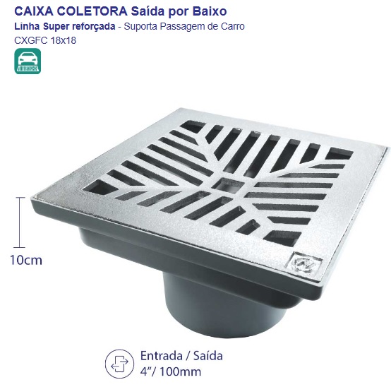 CAIXA PLUVIAL P.V.C C/GRELHA 18X018 SAIDA FUNDO ref. 026300