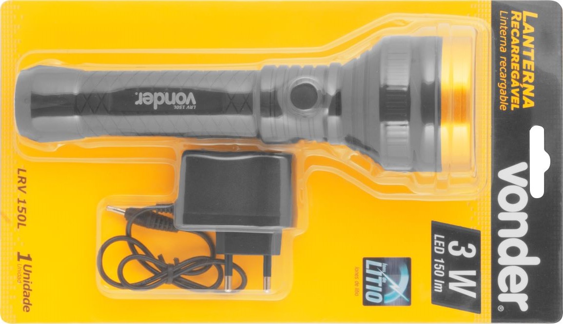 LANTERNA RECARREGAVEL 150 LUMENS BIV LRV 150L VONDER ref. 026516