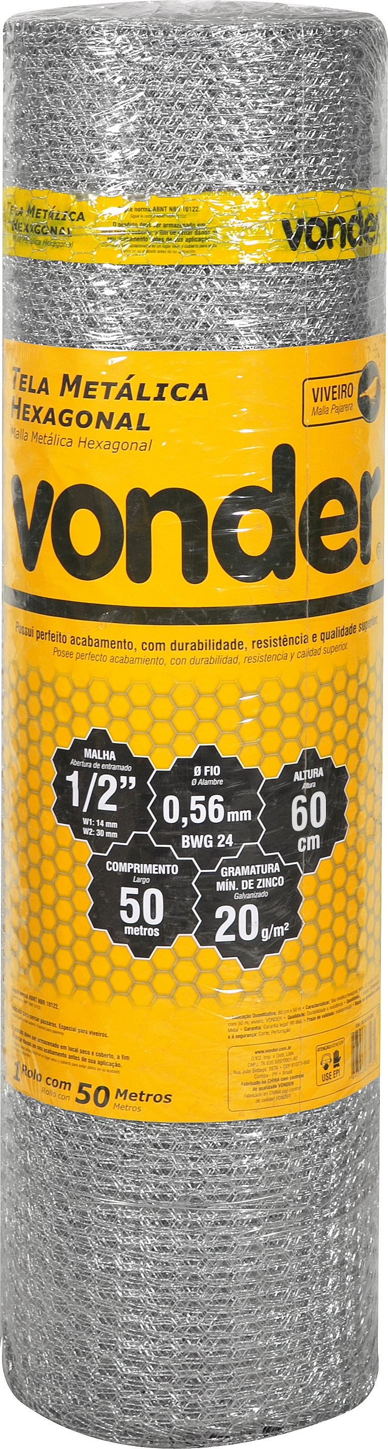 TELA AR. VIVEIRO 1/2P X FIO 24 X 0.60CM ROLO 50 METROS ref. 026770