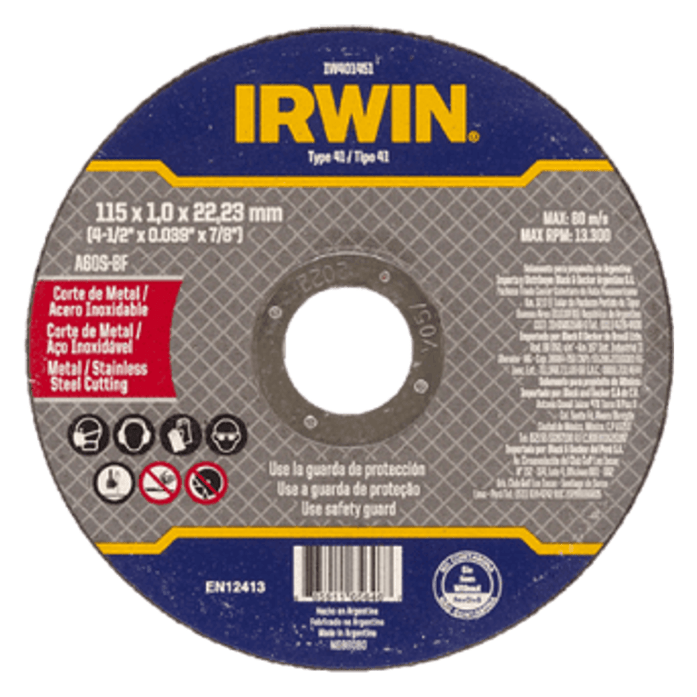 DISCO CORTE INOX   4.1/2X1.0X7/8 IRWIN ref. 14.0979