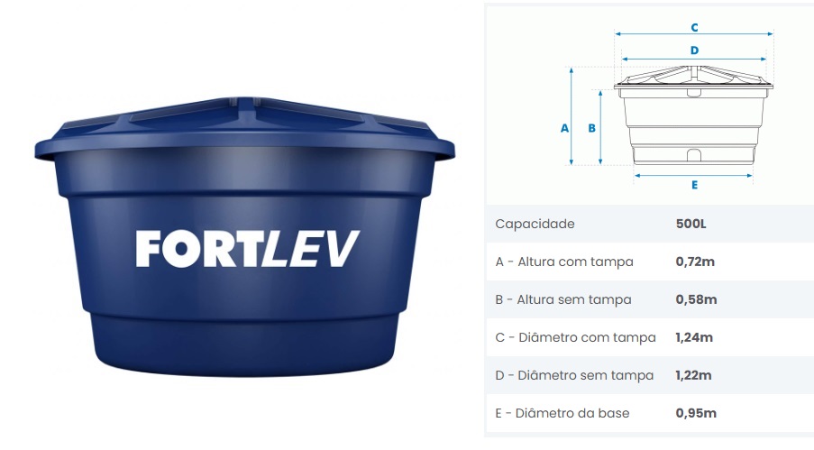 CAIXA D AGUA  500-L POLIET. TP GRANDE FORTLEV ref. 10.0025