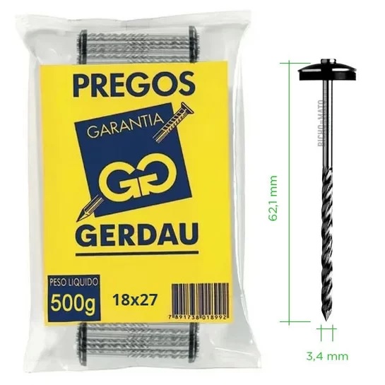 PREGO P/ TELHA 18 X 27 TELHEIRO 500G GERDAU ref. 025997
