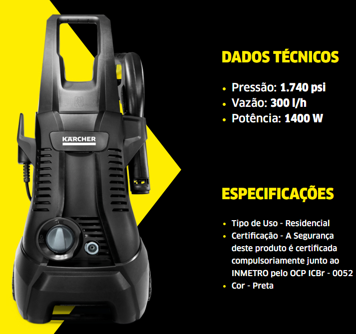 LAVADORA ALTA PRESSAO 1740 PSI 1400W 127V K2 TURBO ref. 026640