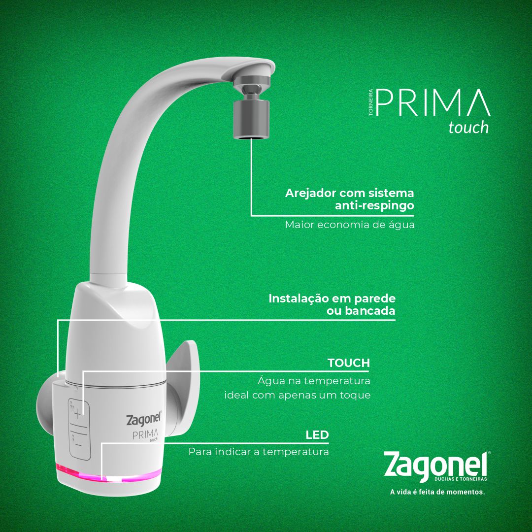 TORNEIRA ELETRONICA PRIMA PAREDE / MESA 220V BRANCA ref. 026709