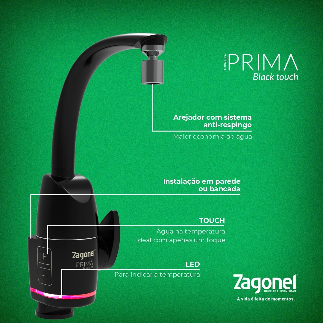 TORNEIRA ELETRONICA PRIMA PAREDE / MESA 220V BLACK ref. 026711