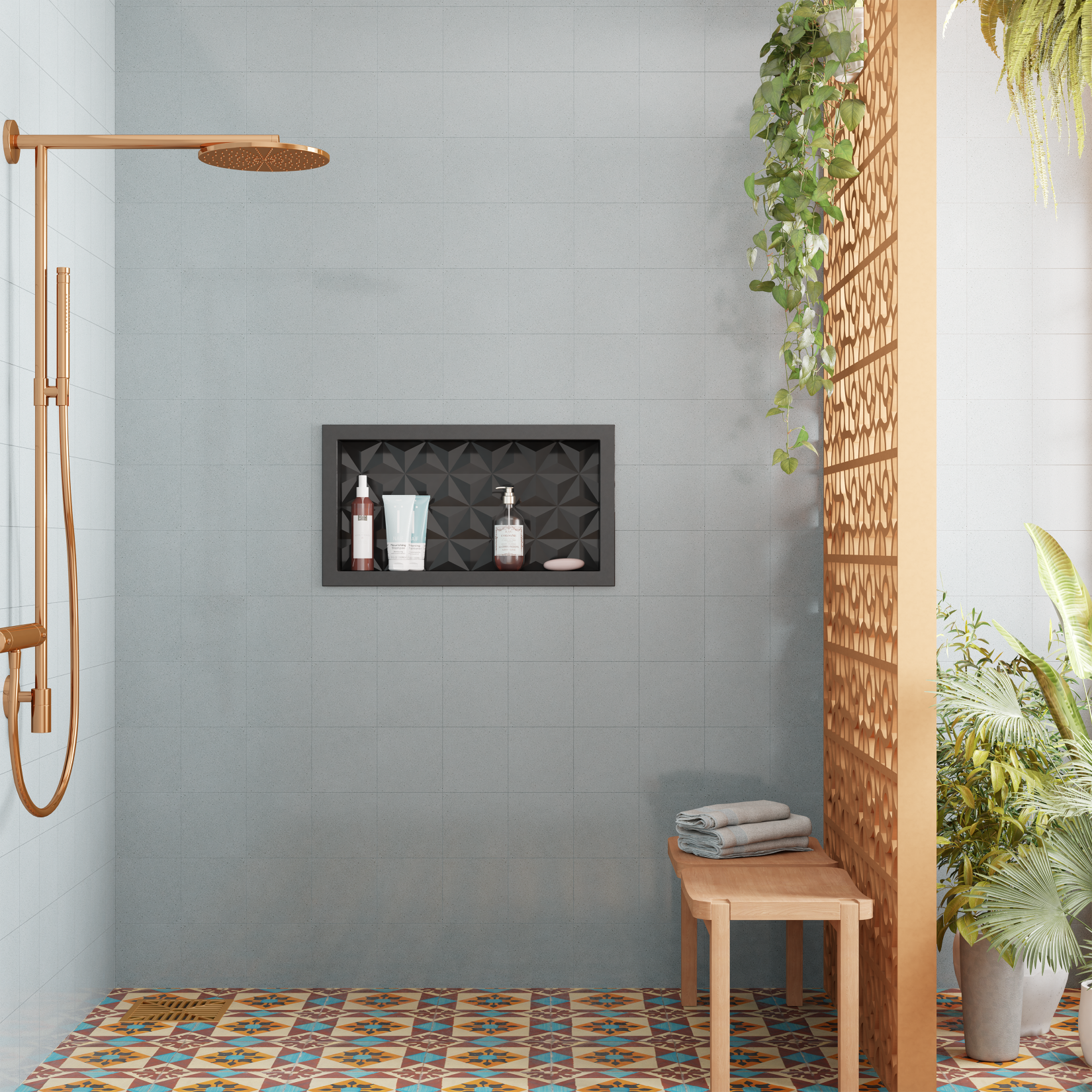 NICHO BANHEIRO MULTI 60X30 PRETO TEXT TRIANGULO ref. 024400 - Imagem 2