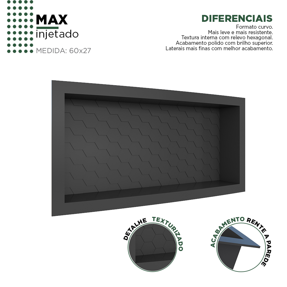 NICHO BANHEIRO ABS INJETADO MAX 660MM PRETO ref. 024403 - Imagem 3