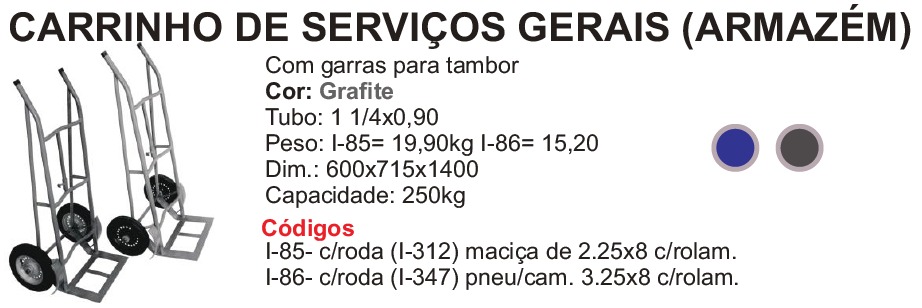 CARRINHO P/ CARGA 250KG RODA CAMARA I-86 ref. 022141