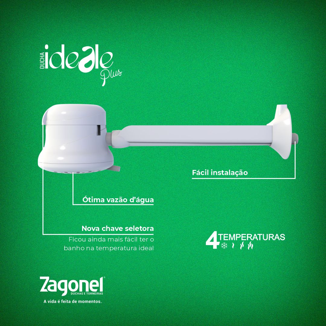 DUCHA ZAGONEL IDEALE PLUS 4 127V X 5500W C/ CANO ref. 026706 - Imagem 2