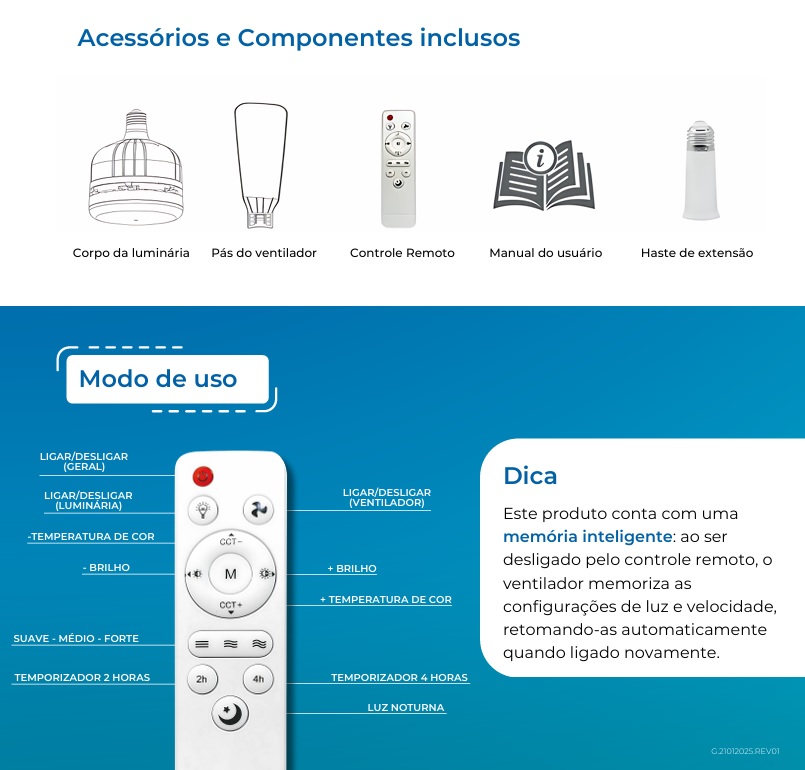LUMINARIA VENTILADOR TETO 40W 460MM C/ CONTROLE ref. 026853 - Imagem 3