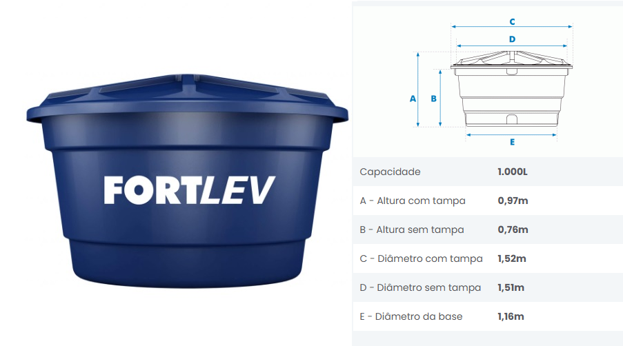 CAIXA D AGUA 1000-L POLIET. TP GRANDE FORTLEV ref. 10.0104