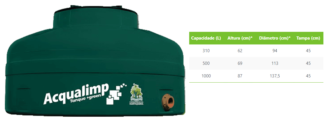 CAIXA D AGUA 1000-L TANQUE ACQUALIMP +GREEN VERDE ref. 024842