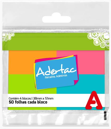 PAPEL ADESIVO 38MM X 51MM 4 BLOCOS 50 FOLHAS ref. 027815